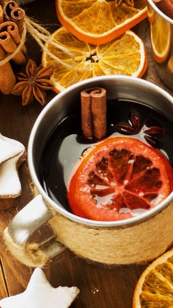 mulled, drink, alcohol, wine, wine, spices, cinnamon, anise, fruit, orange (vertical)