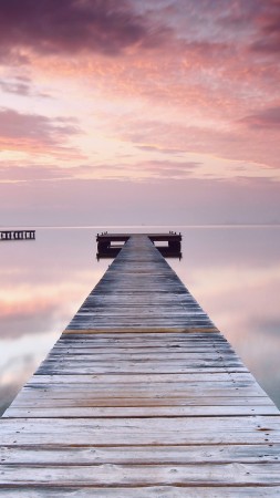Spain, 5k, 4k wallpaper, pink, sky, clouds, ocean, bridge, reflection (vertical)