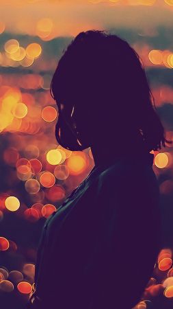 girl, moon, book, red, dress, night (vertical)