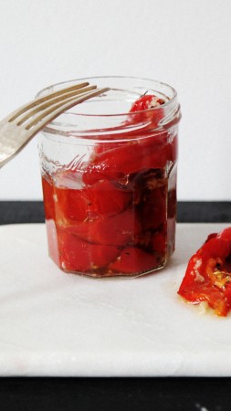 sun-dried pepper, garlic, olive oil,  (vertical)