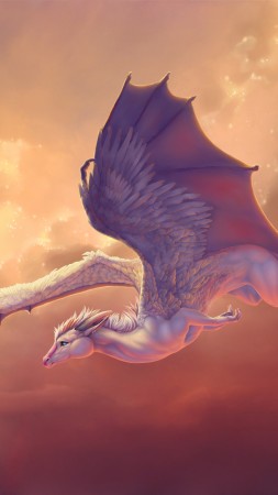 Dragon, 4k, HD wallpaper, wings, sky, pegasus, creation, clouds, art (vertical)