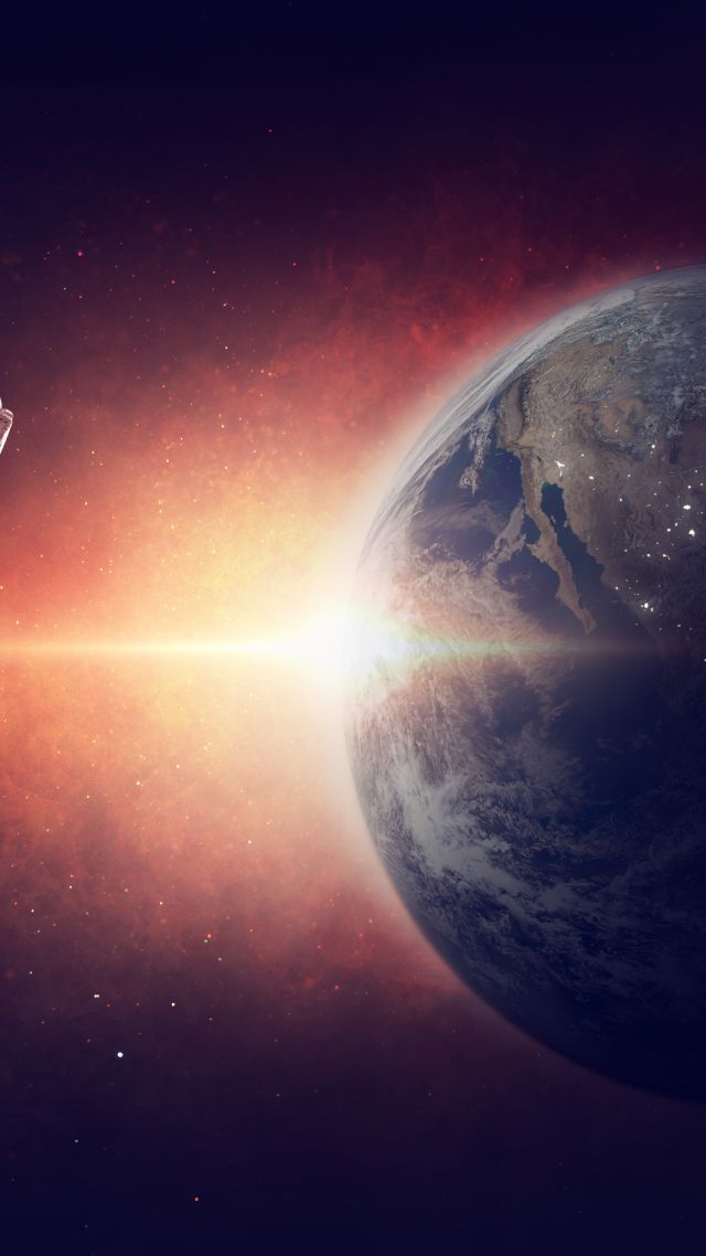 earth, planet, space, galaxy, astronaut, 5k (vertical)